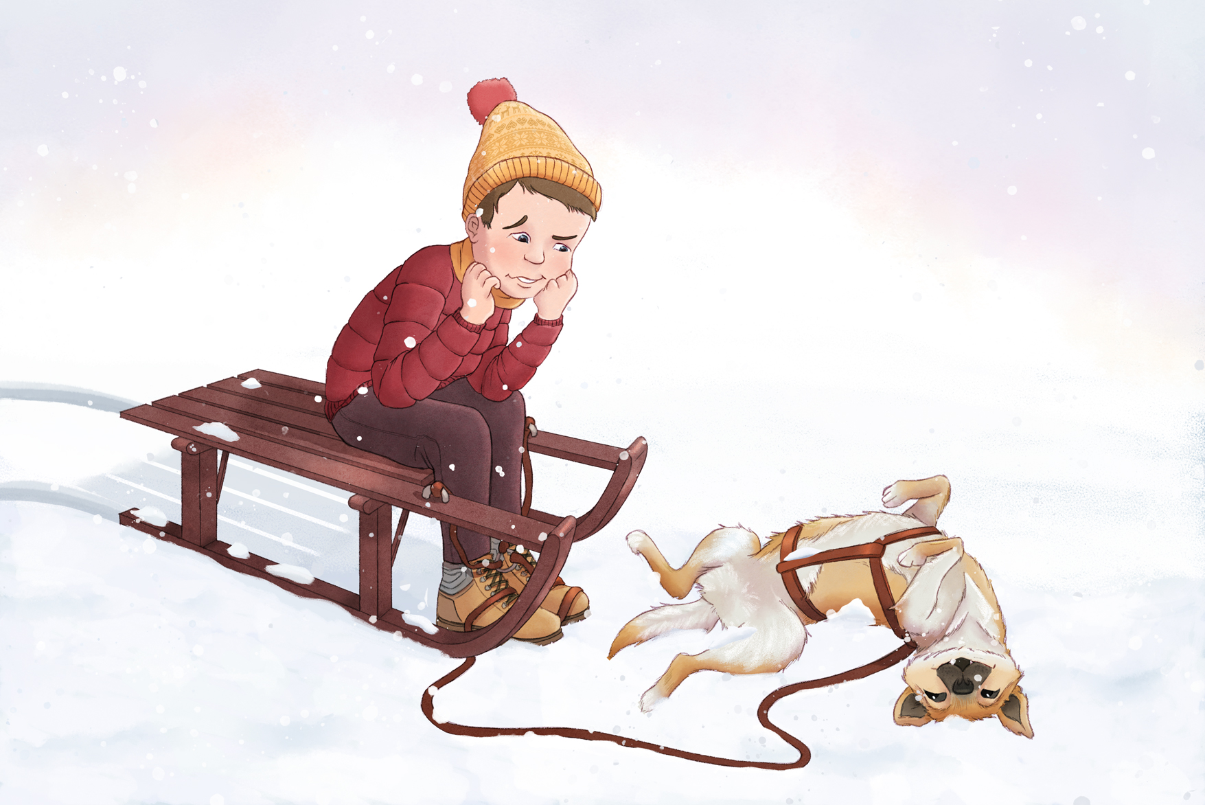 Chien tirant une luge