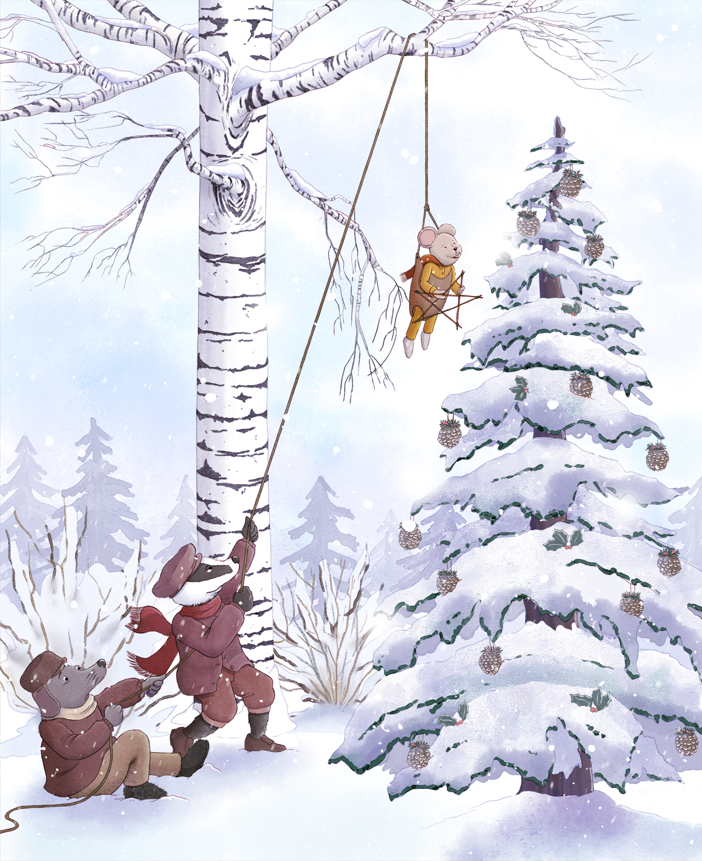 Animaux qui réalisent un sapin de noel